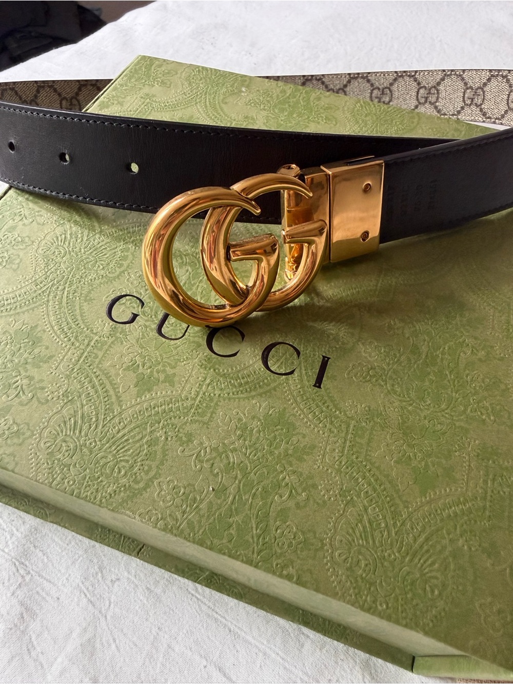 Gucci Brown/Beige GG Web Canvas Belt with Gold Double G Buckle